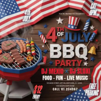 Brown Joyful 4th of July BBQ Party Square Video Vierkant (1:1) template