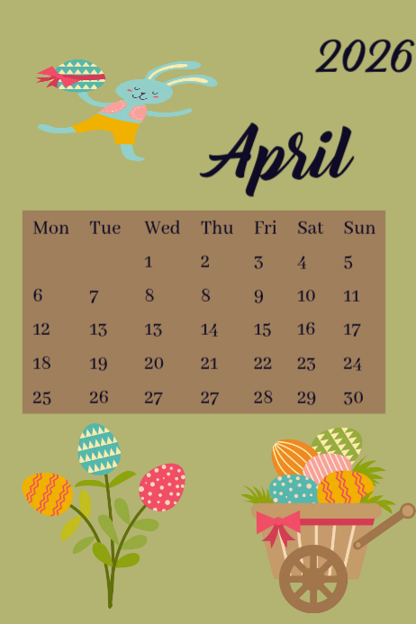 Brown joyful april 2026 calendar poster Template | PosterMyWall