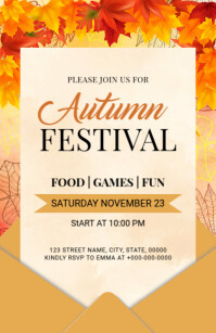 Brown Joyful Autumn Festival Invitation Half Page Wide template