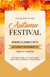 Brown Joyful Autumn Festival Invitation Half Page Wide template