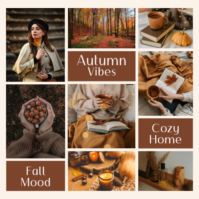 Brown Joyful Autumn Photo Collage Instagram Post template