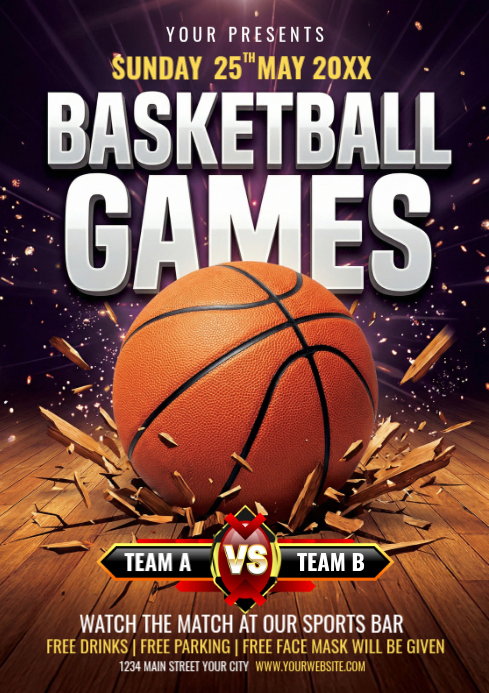 Brown Basketball Game Event A4 Template | PosterMyWall