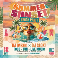 Brown Joyful Beach Party Square Video Vierkant (1:1) template