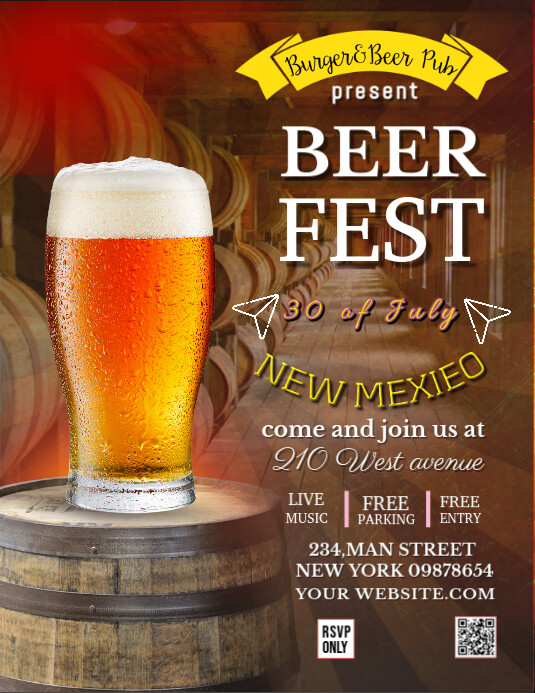 Brown Joyful Beer Fest Party Flyer (us Letter) template