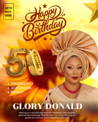 Marrón 50th Birthday Celebration Instagram Portrait Template
