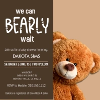 Brown Joyful Brown Peeking Teddy Bear Baby Sh Instagram Post template