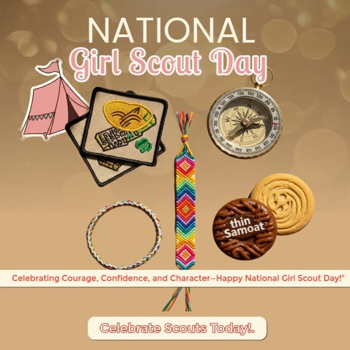 Brown Joyful Celebrate National Girl Scout Day With Courage And Cookies Instagram Post template