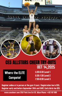 Brown Joyful Cheerleading Tryout  Tabloid template
