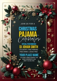 Brown Joyful Christmas Pajama Party A4 template