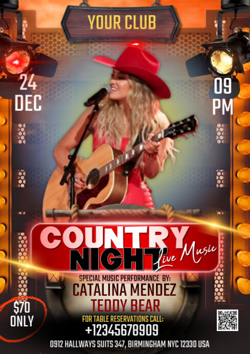 Brown Joyful Country Music Night Live  A3 template