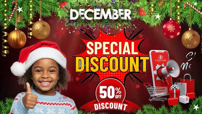 Brown Joyful December Christmas Special Discount Digital Display (16:9 ...