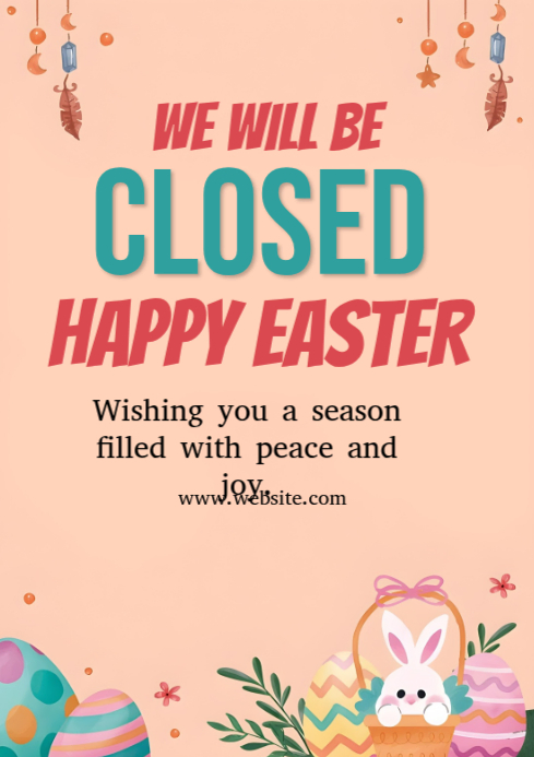 Brown Joyful Easter Closure Announcement A4 Template | PosterMyWall