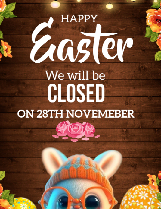 Brown joyful easter closure announcement flyer Template | PosterMyWall