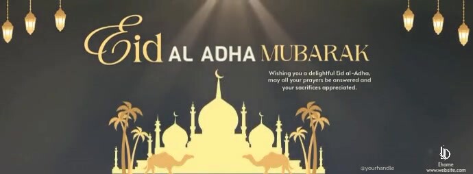 Brown Joyful Eid Al Adha Greetings Video Facebook Cover Photo template