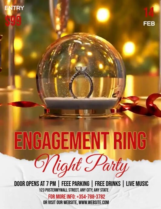 Brown Joyful Engagement Ring Night Party  Flyer (us Letter) Pamflet (VSA Brief) template