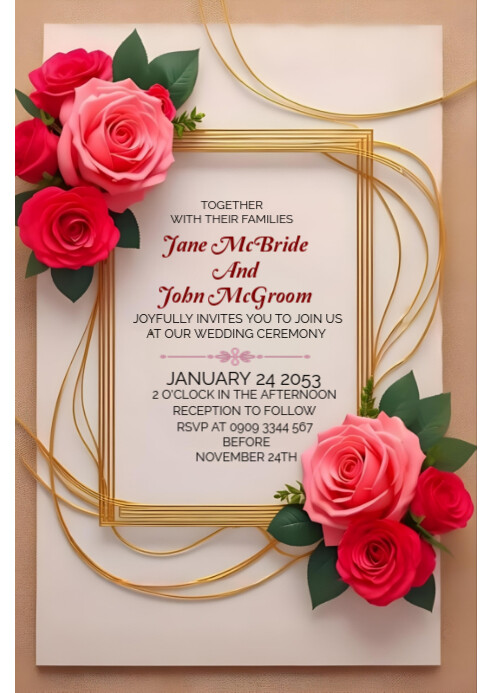 Brown Joyful Floral Wedding Invitation Card A6  A6 template