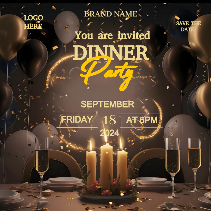 Post Design Dinner Brown Joyful Gold And Black Maximalist Dinner Template | PosterMyWall