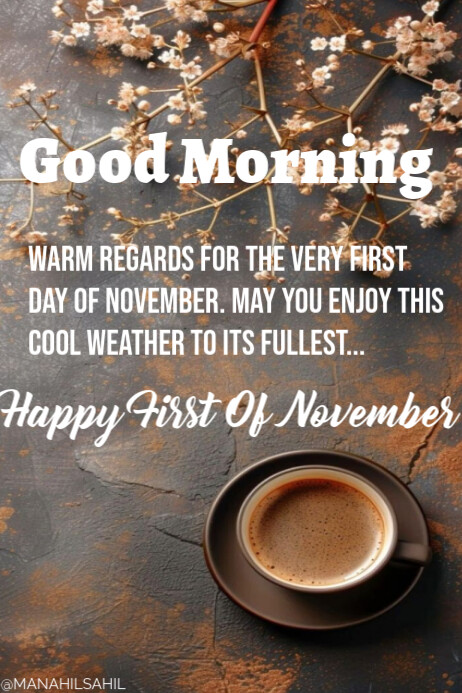 First November Message Plantilla de Brown Joyful Good Morning First November Poster | PosterMyWall
