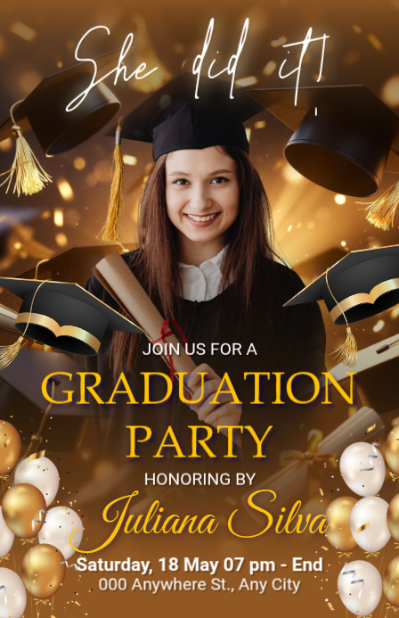 Half Graduation Card Brown Joyful Graduation Party Half Page Wide Template | PosterMyWall