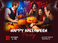 Brown Joyful Halloween Party Invitation Flyer VIDEO Yard Sign template