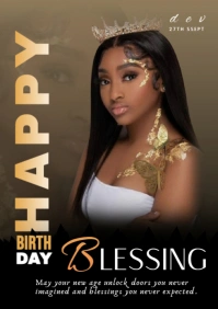 Brown Joyful Happy Birthday A4 template