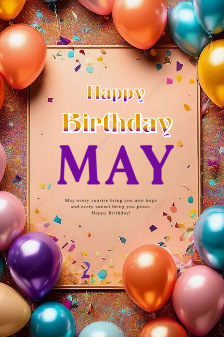 Brown Joyful Happy Birthday May Poster template