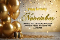 Brown Joyful Happy Birthday November  Label Etichetta template
