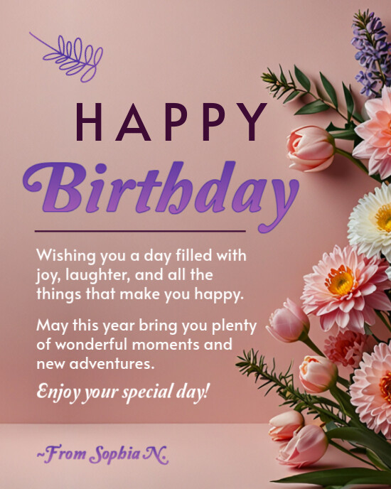 Brown Joyful Happy Birthday Wishes Card Poster Post Facebook Anniversary Banner Flyer  Instagram Por template