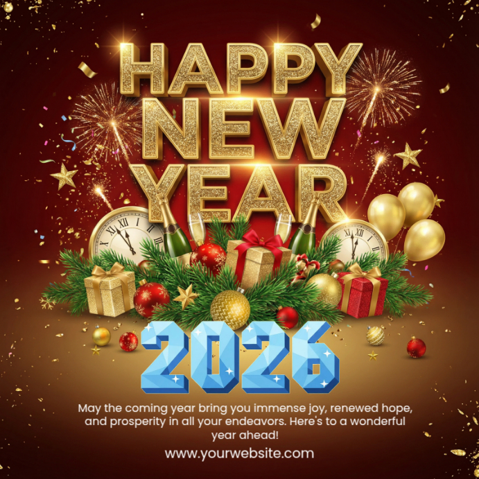 Brown Joyful Happy New Year 2026 Instagram Post Template | PosterMyWall