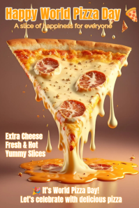 Brown Joyful Happy World Pizza Day – Pizza Celebration Flyer Pinterest Graphic template