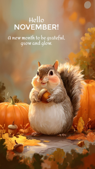 Brown Joyful Hello November  Digital Display (9:16) template