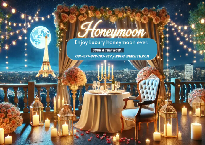 Brown Joyful Honeymoon Package Flyer Postcard Postal template