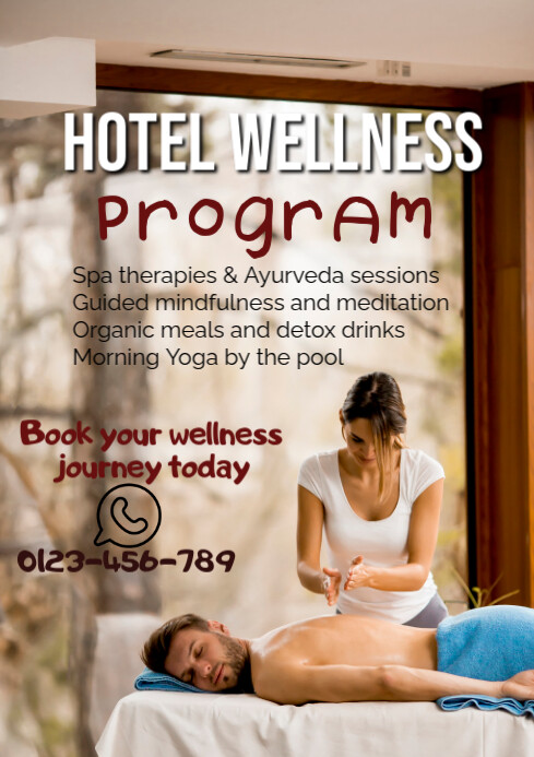 Brown Joyful Hotel Wellness Program A1 Template | PosterMyWall