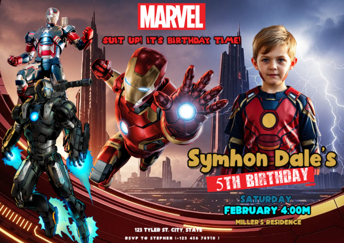Brown Joyful Iron Man Birthday Invitation A4 Template | PosterMyWall