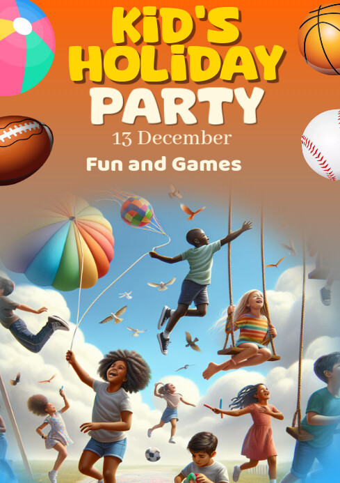 Brown Joyful Kids Holiday Party A2 template