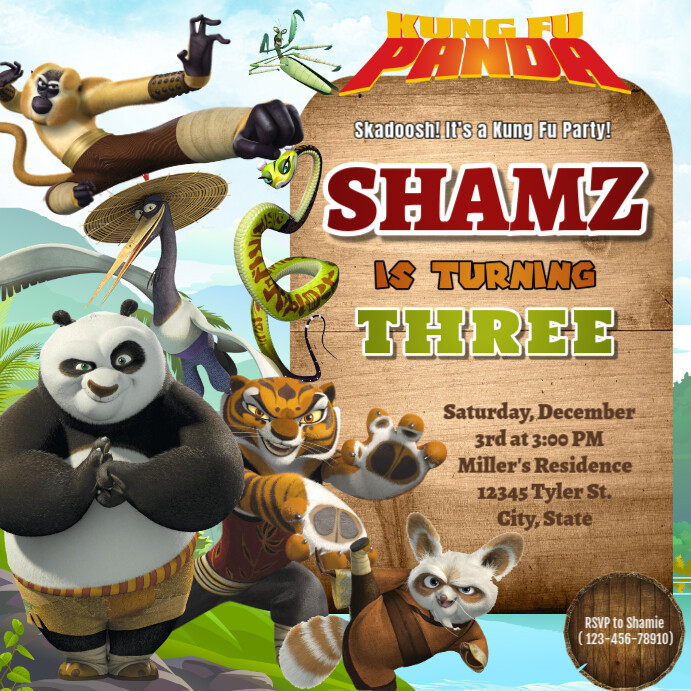 Brown Joyful Kung Fu Panda Instagram Post template