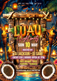 Brown Joyful Luau Night Party A6 template