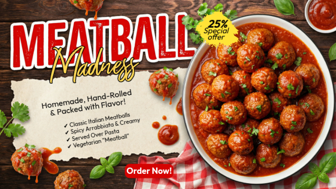 Plantilla de Brown Joyful Meatball Promotion Digital Display | PosterMyWall