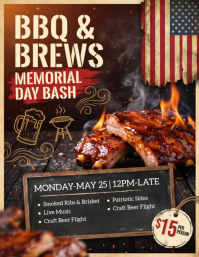 Brown Joyful Memorial Day BBQ Event Flyer Pamflet (Letter AS) template