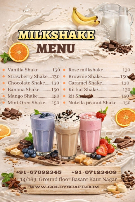 Milkshake Menu Screen Brown Joyful Milkshake Menu Poster Templat | PosterMyWall