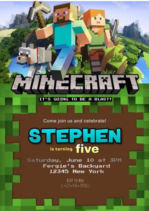 Brown Joyful Minecraft Birthday A4 Template | PosterMyWall Brown Joyful Minecraft Birthday A4 Template | PosterMyWall
