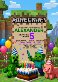 Castanho Minecraft Birthday Party A4 Template