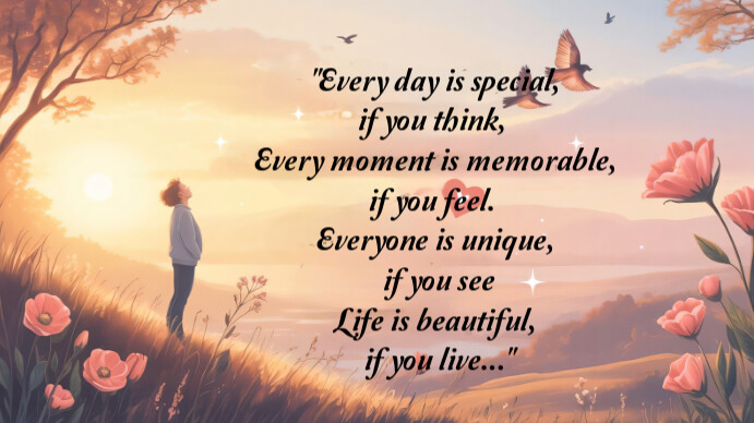 Brown Joyful Motivation Nature Quotes Poster Life Is Beautiful Inspirational Wall Art  Digital Displ Digitale Vertoning (16:9) template