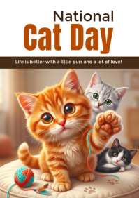 Brown National Cat Day A4 Template