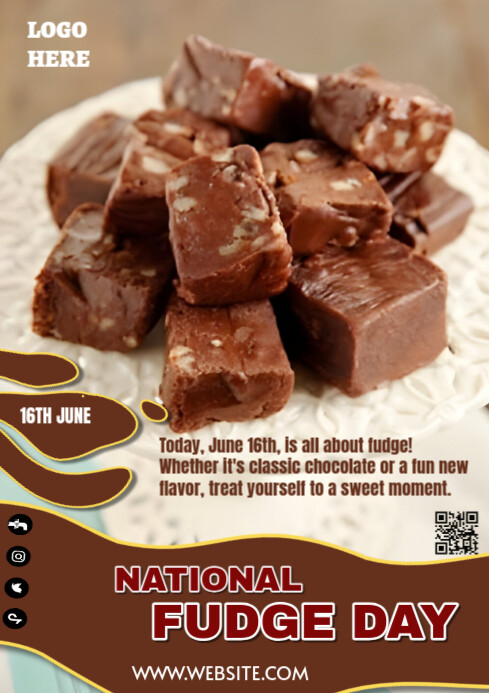 Brown Joyful National Fudge Day Celebration  A3 template
