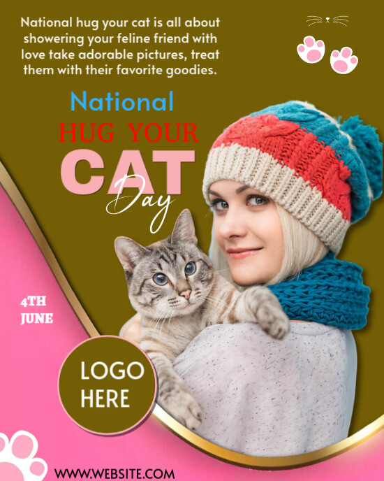 Brown Joyful National Hug Your Cat Day Celebration  Instagram Portrait template