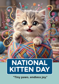 Brown Joyful National Kitten Day A4 template