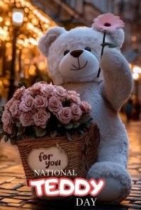 Brown Joyful National Teddy Day Pinterest Graphic template
