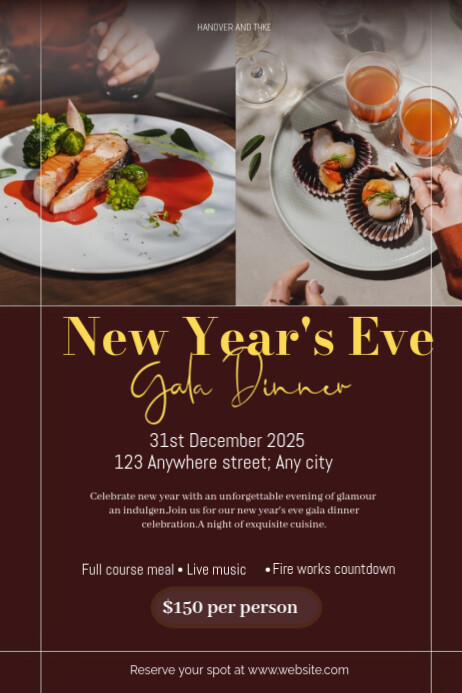 Copy of Brown Joyful New Year Eve Dinner Flyer Template Poster ...