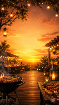 Oranje Outdoor BBQ Party Digitalt display Template